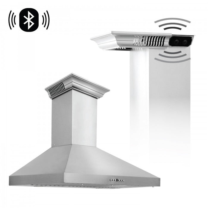ZLINE 36" Wall Mount Range Hood with Built-in CrownSound® Bluetooth Speakers in Stainless Steel, KL3CRN-BT-36