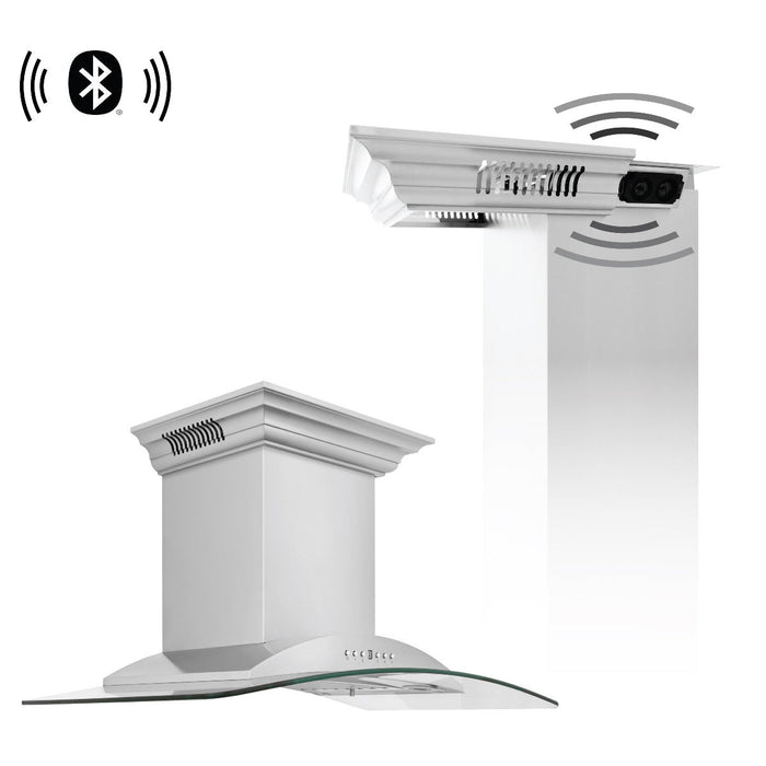 ZLINE 36' Wall Mount Range Hood with Built-in CrownSound Bluetooth Speakers in Stainless Steel & Glass, KNCRN-BT-36