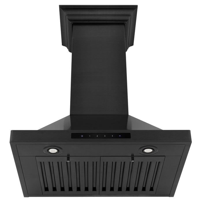 ZLINE 30" Convertible Wall Mount Range Hood in Black Stainless Steel with Crown Molding, BSKBNCRN-30