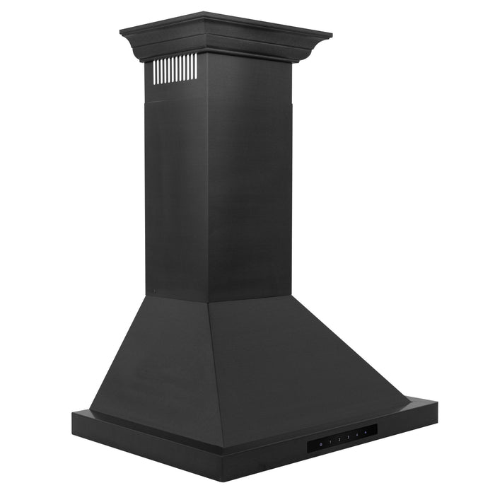 ZLINE 36" Convertible Vent Wall Mount Range Hood in Black Stainless Steel with Crown Molding, BSKBNCRN-36