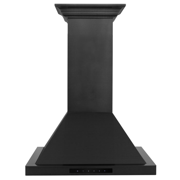 ZLINE 42" Convertible Vent Wall Mount Range Hood in Black Stainless Steel with Crown Molding, BSKBNCRN-42