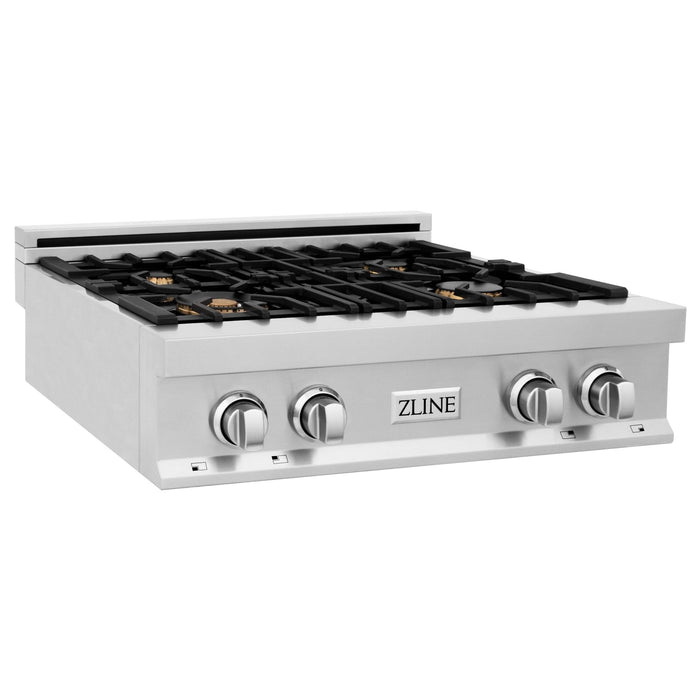 ZLINE 30" Rangetop in Stainless Steel with 4 Gas Brass Burners and Griddle, RT-BR-GR-30