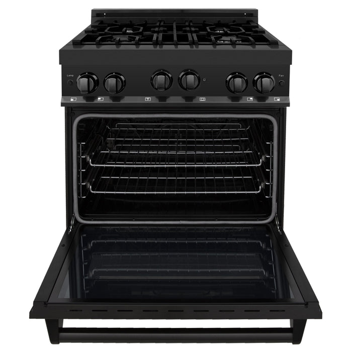 ZLINE 30 in. Gas Range in Black Stainless Steel & 30 in. Range Hood Appliance Package, 2KP-RGBRH30