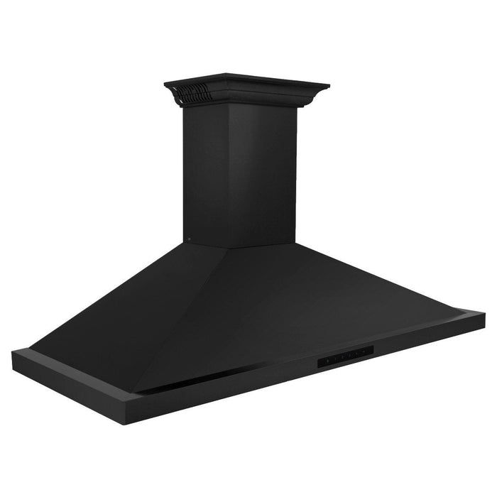 ZLINE 36" Ducted Wall Mount Range Hood in Black Stainless Steel with Crownsound BlueTooth Crown Molding, BSKBNCRN-BT-36