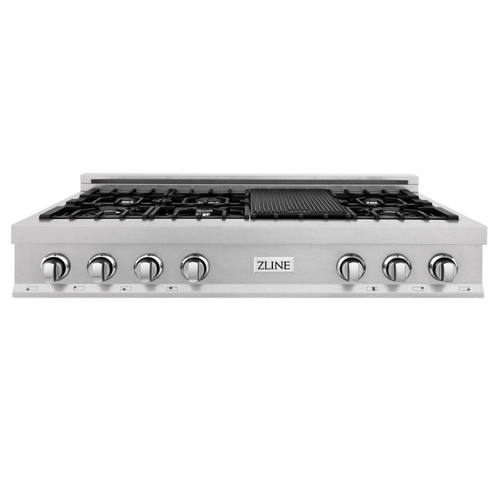 ZLINE 48" Rangetop in DuraSnow® Stainless Steel with 7 Gas Brass Burners And Griddle, RTS-GR-48