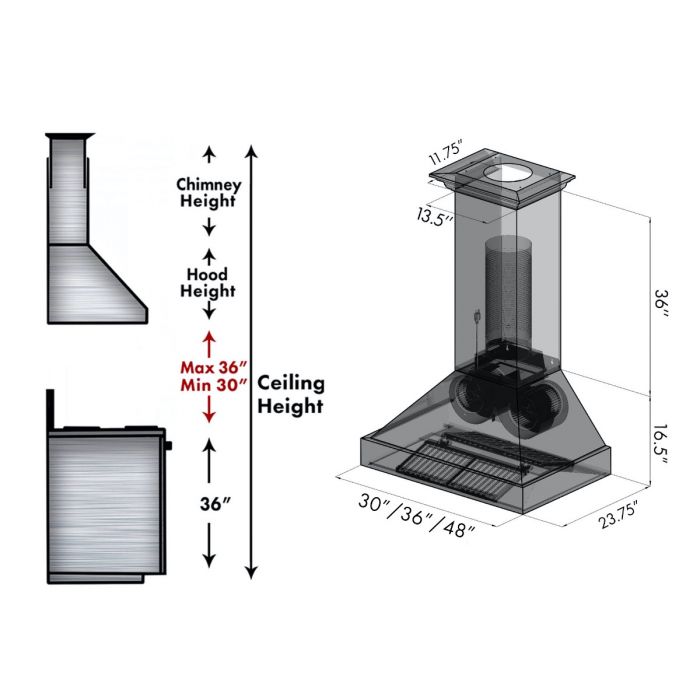 ZLINE 48" Wall Mount Range Hood in Black Stainless Steel, BS655N-48