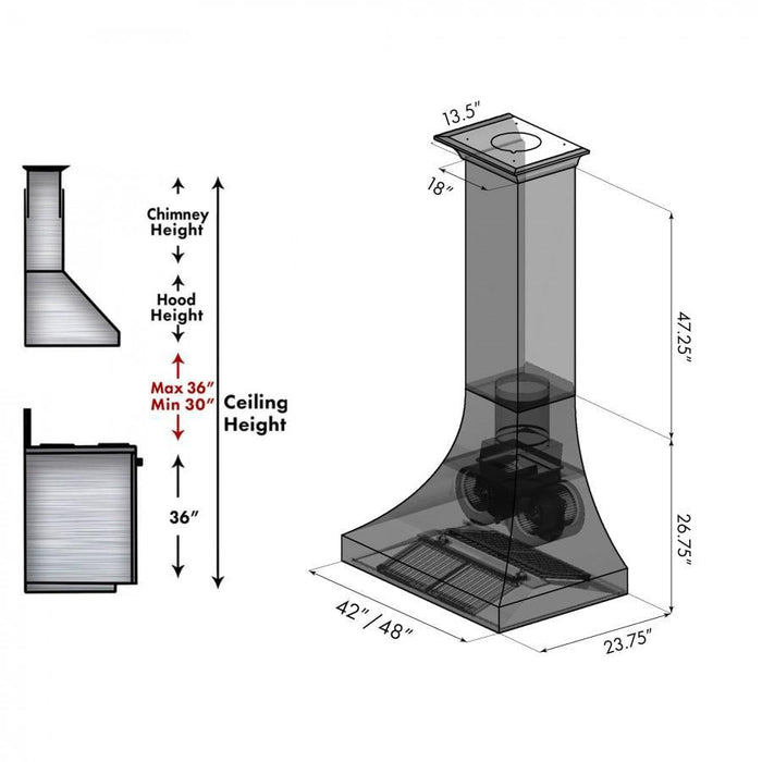 ZLINE 48" Designer Series Hand-Hammered Copper Finish Wall Range Hood, 8632H-48