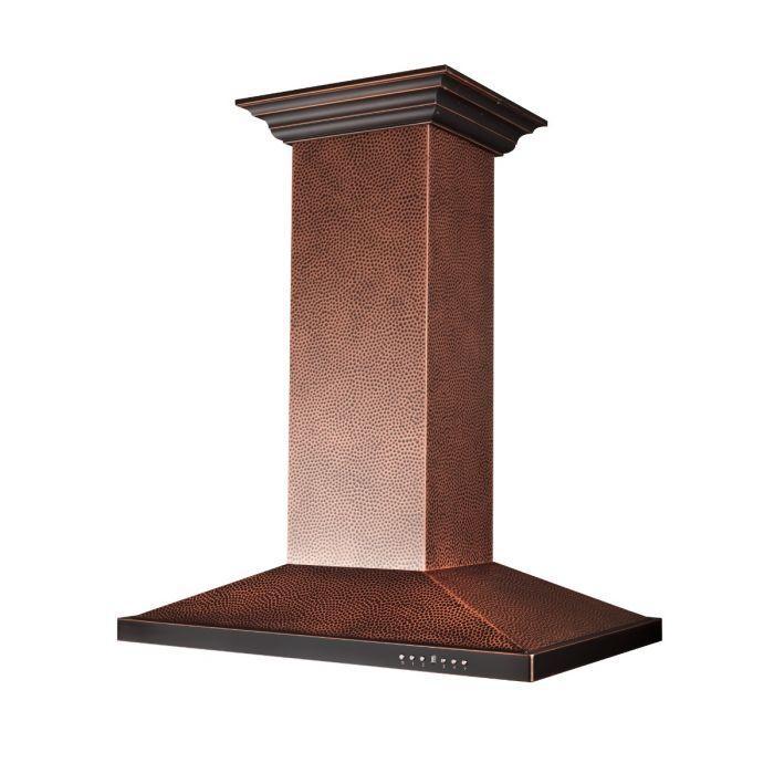 ZLINE 36" Designer Series Island Mount Range Hood in Hand Hammered Copper, 8GL2Hi-36