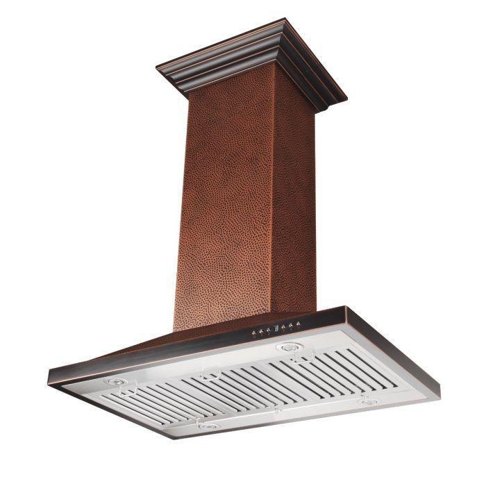 ZLINE 36" Designer Series Island Mount Range Hood in Hand Hammered Copper, 8GL2Hi-36