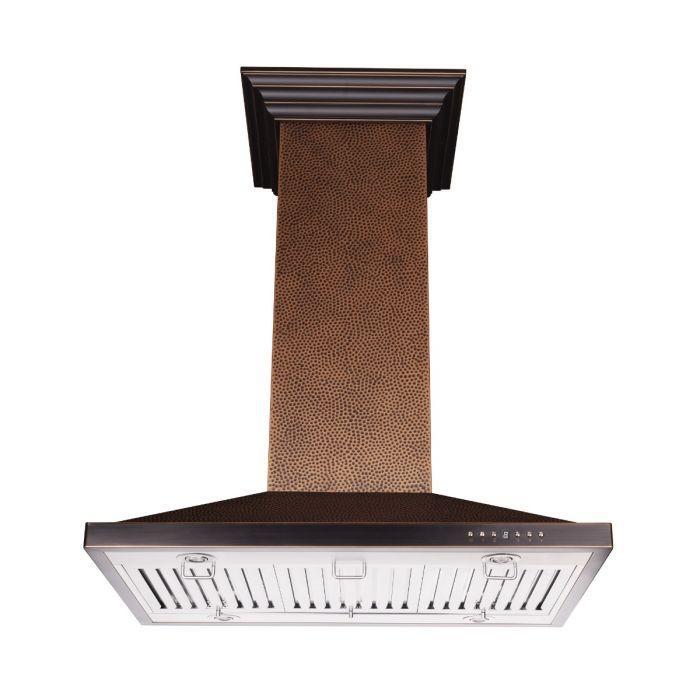 ZLINE 36" Designer Series Island Mount Range Hood in Hand Hammered Copper, 8GL2Hi-36