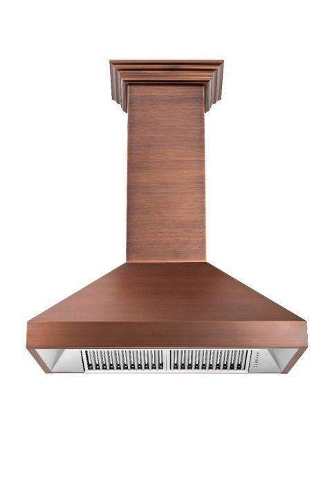 ZLINE 48" Wall Mount Range Hood in Copper with Crown Molding, 8667C-48