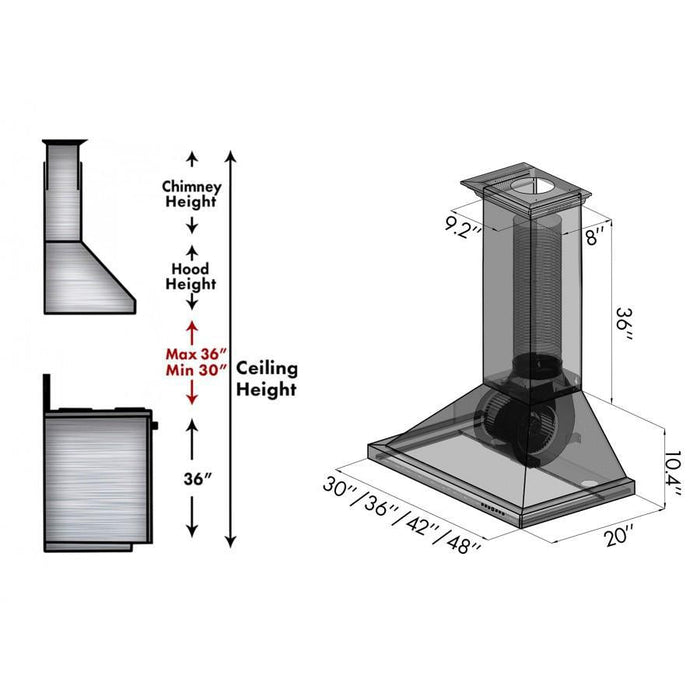 ZLINE 36" Designer Series Wall Mount Range Hood in Oil-Rubbed Bronze, 8KBB-36