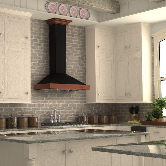 ZLINE 36" Designer Series Wall Mount Range Hood in Oil-Rubbed Bronze with Copper Accents, KB2-BCXXX-36