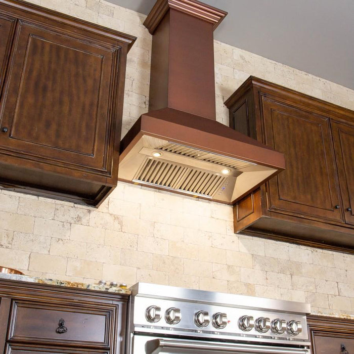 ZLINE 48" Wall Mount Range Hood in Copper with Crown Molding, 8667C-48