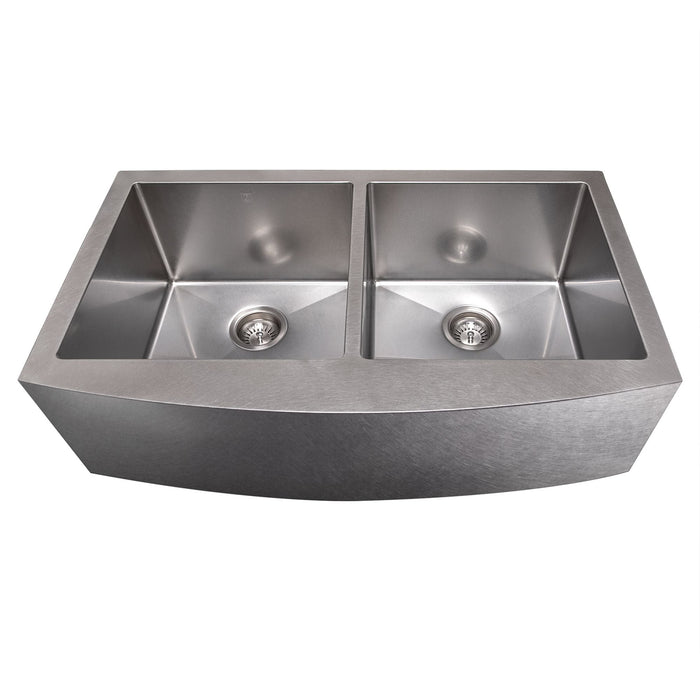 ZLINE 36" Niseko Farmhouse Apron Mount Double Bowl Kitchen Sink in DuraSnow® Stainless Steel with Bottom Grid, SA50D-36S