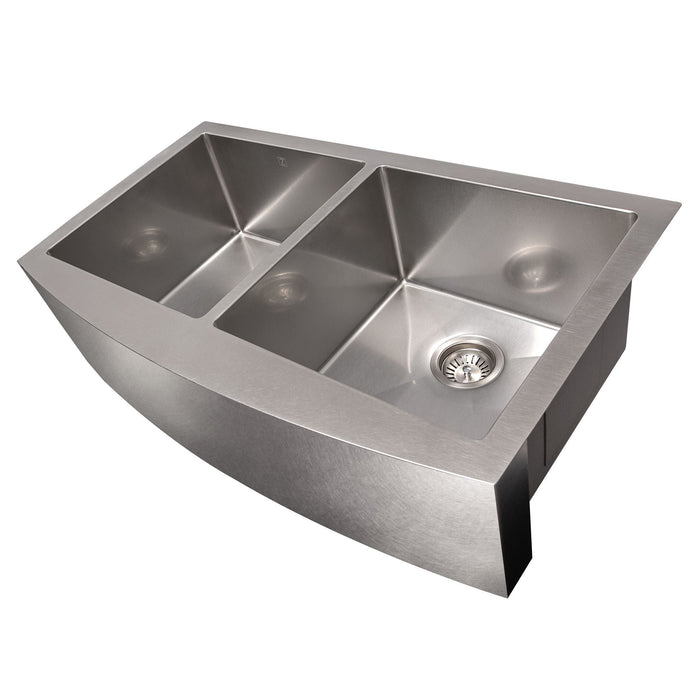 ZLINE 36" Niseko Farmhouse Apron Mount Double Bowl Kitchen Sink in DuraSnow® Stainless Steel with Bottom Grid, SA50D-36S