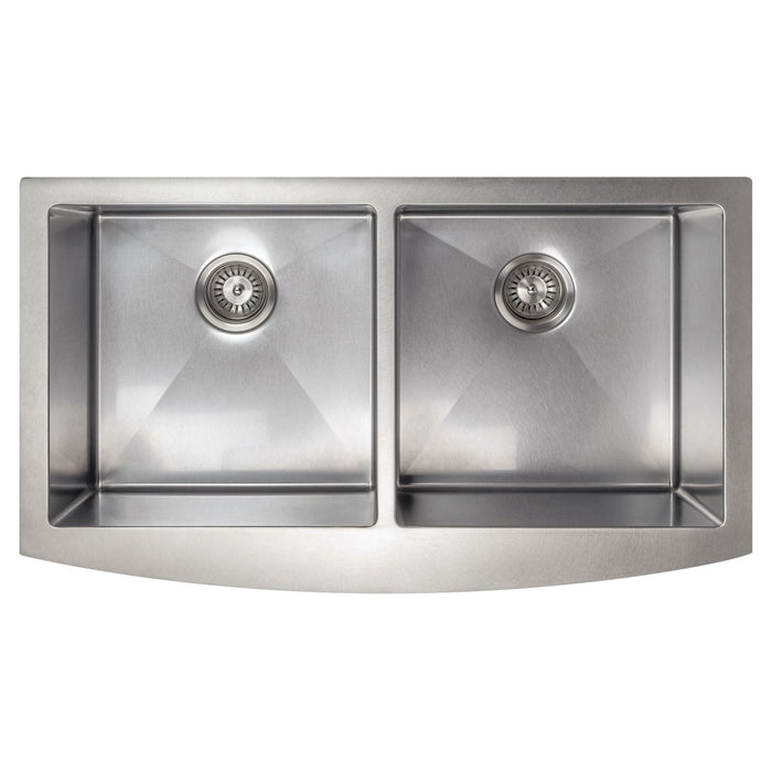 ZLINE 36" Niseko Farmhouse Apron Mount Double Bowl Kitchen Sink in DuraSnow® Stainless Steel with Bottom Grid, SA50D-36S