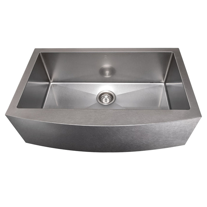 ZLINE 33" Vail Farmhouse Apron Mount Single Bowl Kitchen Sink in DuraSnow® Stainless Steel with Bottom Grid, SAS-33S