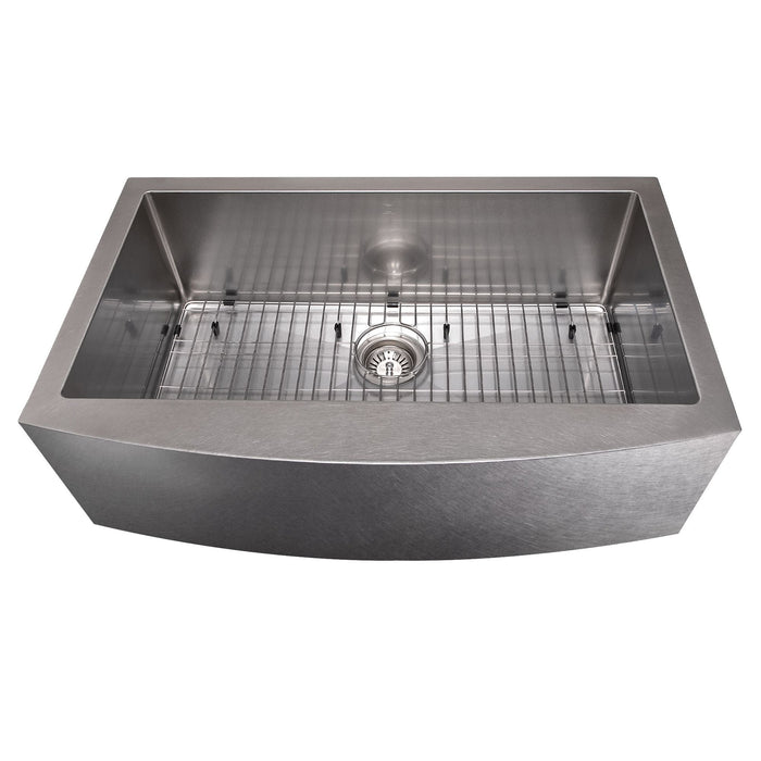 ZLINE 33" Vail Farmhouse Apron Mount Single Bowl Kitchen Sink in DuraSnow® Stainless Steel with Bottom Grid, SAS-33S