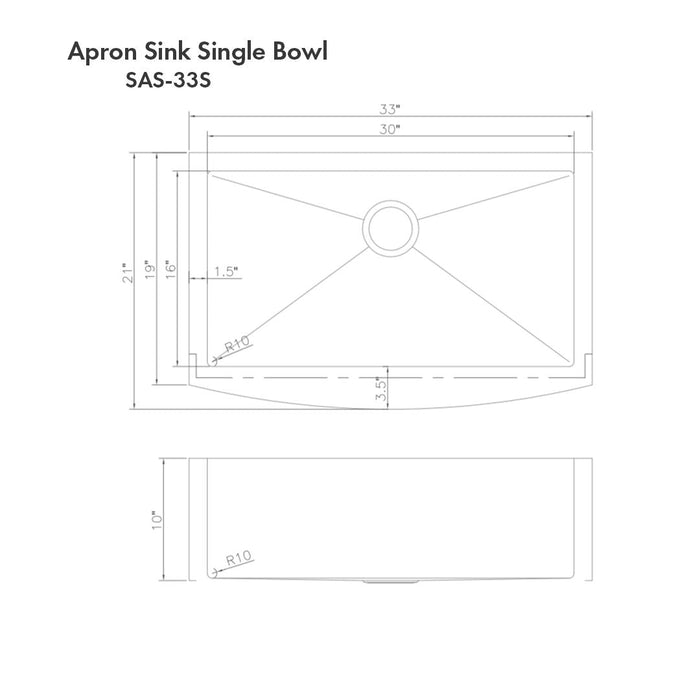 ZLINE 33" Vail Farmhouse Apron Mount Single Bowl Kitchen Sink in DuraSnow® Stainless Steel with Bottom Grid, SAS-33S