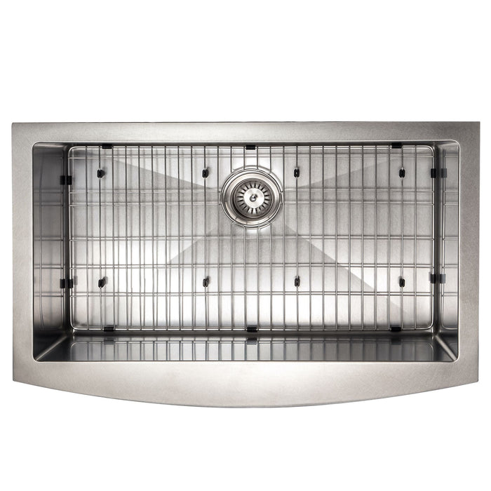 ZLINE 33" Vail Farmhouse Apron Mount Single Bowl Kitchen Sink in DuraSnow® Stainless Steel with Bottom Grid, SAS-33S