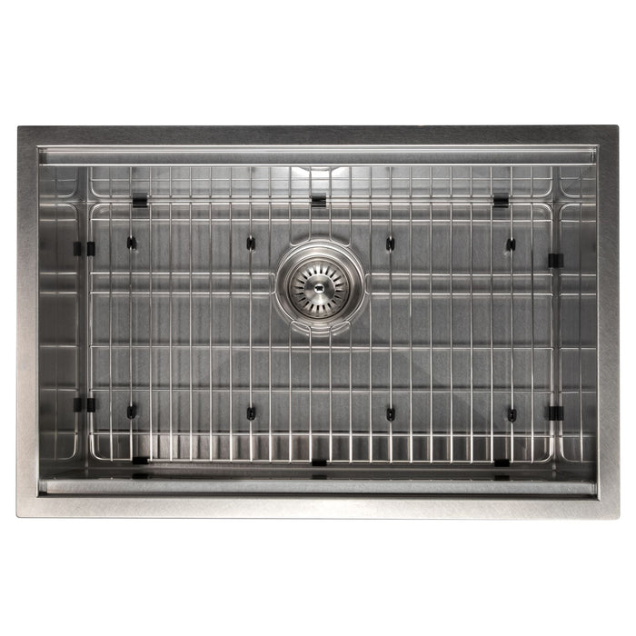 ZLINE 27" Garmisch Undermount Single Bowl DuraSnow® Stainless Steel Kitchen Sink with Bottom Grid and Accessories, SLS-27S