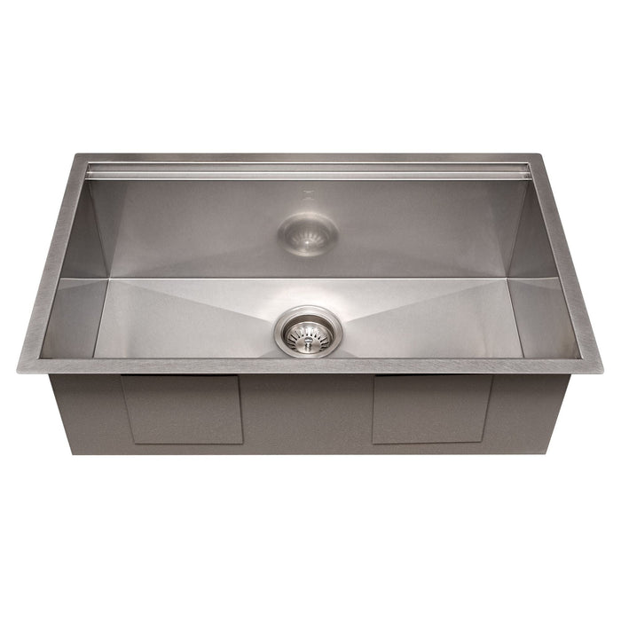 ZLINE 30" Garmisch Undermount Single Bowl DuraSnow® Stainless Steel Kitchen Sink with Bottom Grid and Accessories, SLS-30S