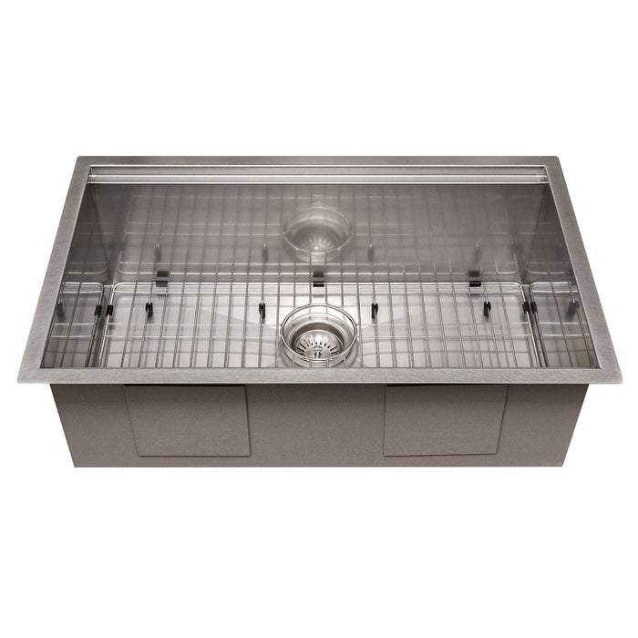 ZLINE 30" Garmisch Undermount Single Bowl DuraSnow® Stainless Steel Kitchen Sink with Bottom Grid and Accessories, SLS-30S