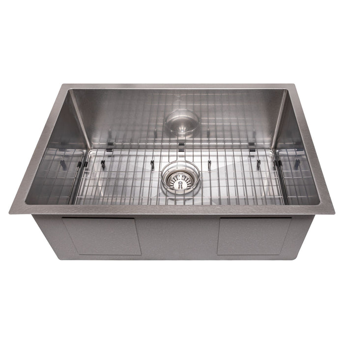 ZLINE 27" Meribel Undermount Single Bowl DuraSnow® Stainless Steel Kitchen Sink with Bottom Grid, SRS-27S