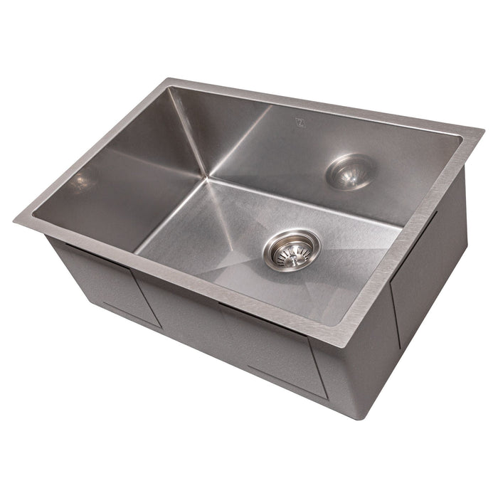 ZLINE 27" Meribel Undermount Single Bowl DuraSnow® Stainless Steel Kitchen Sink with Bottom Grid, SRS-27S