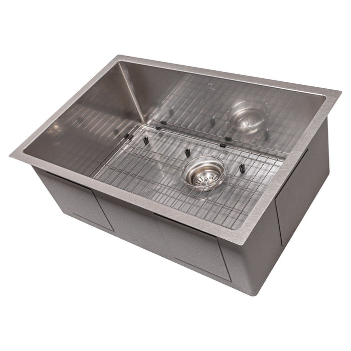 ZLINE 27" Meribel Undermount Single Bowl DuraSnow® Stainless Steel Kitchen Sink with Bottom Grid, SRS-27S