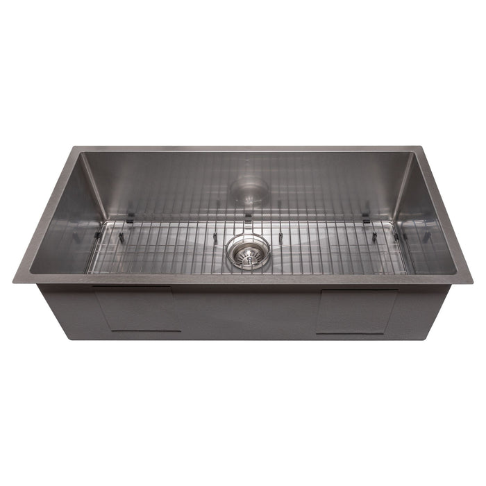 ZLINE 36" Meribel Undermount Single Bowl Kitchen Sink in DuraSnow® Stainless Steel with Bottom Grid, SRS-36S
