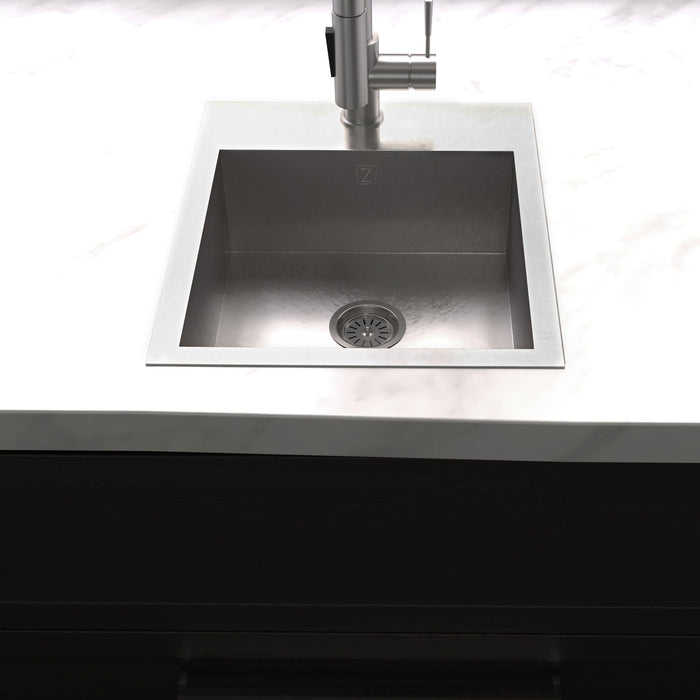 ZLINE 15" Donner Topmount Single Bowl Bar Kitchen Sink in DuraSnow® Stainless Steel, STS-15S