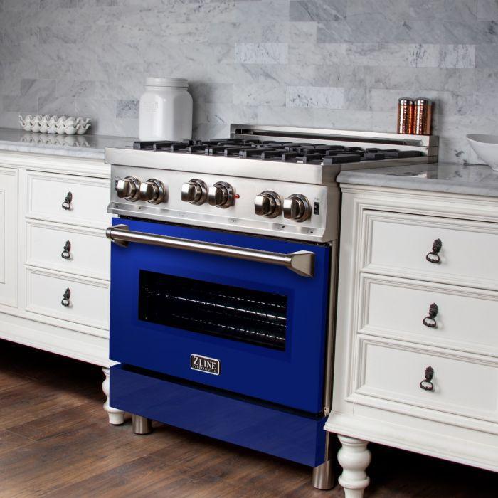 ZLINE 30" All Gas Range in Stainless Steel with Blue Gloss Door, RG-BG-30