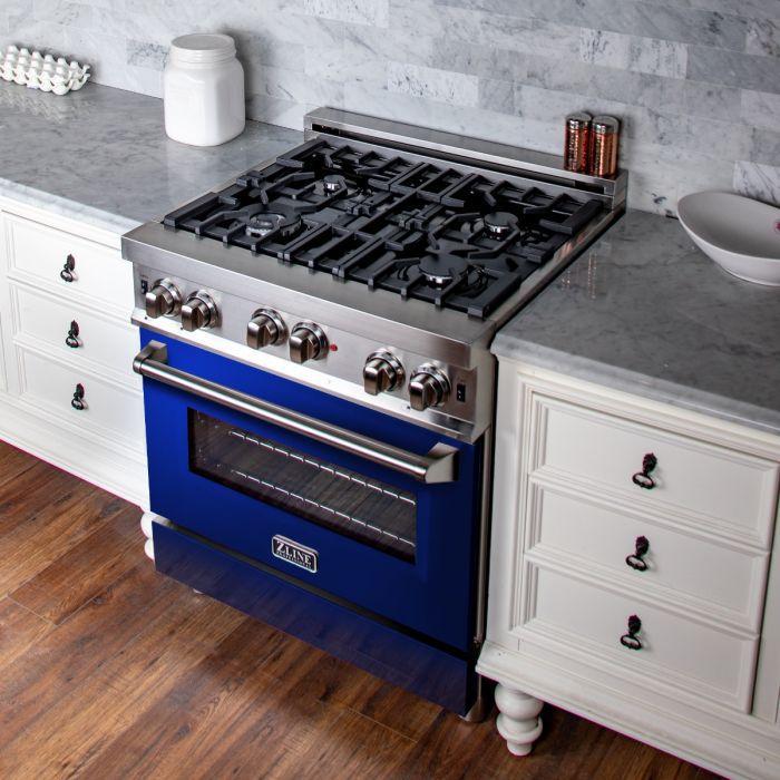 ZLINE 30" All Gas Range in Stainless Steel with Blue Gloss Door, RG-BG-30