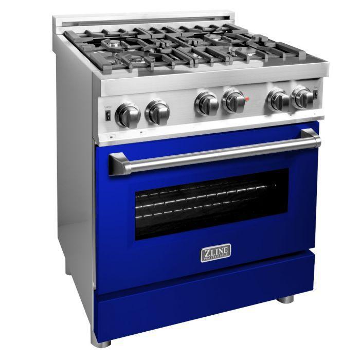 ZLINE 30" All Gas Range in Stainless Steel with Blue Gloss Door, RG-BG-30