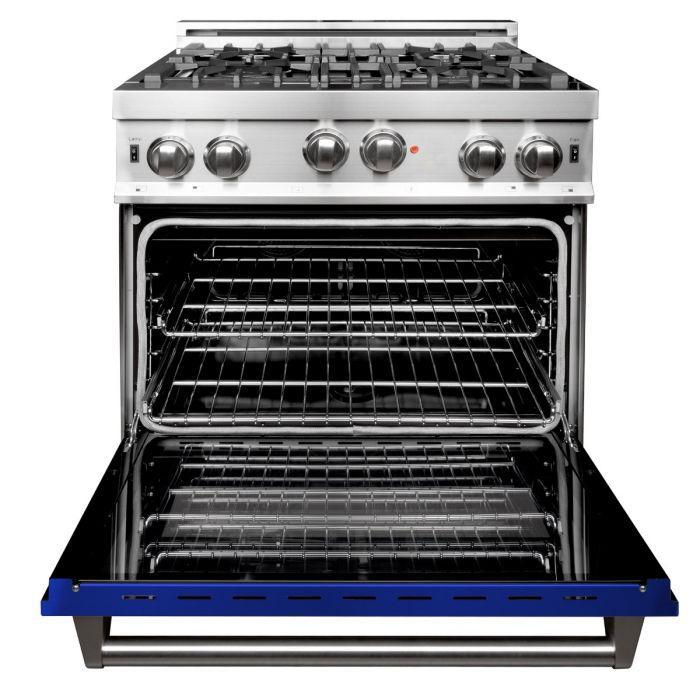 ZLINE 30" All Gas Range in Stainless Steel with Blue Gloss Door, RG-BG-30