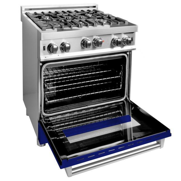 ZLINE 30" All Gas Range in Stainless Steel with Blue Gloss Door, RG-BG-30