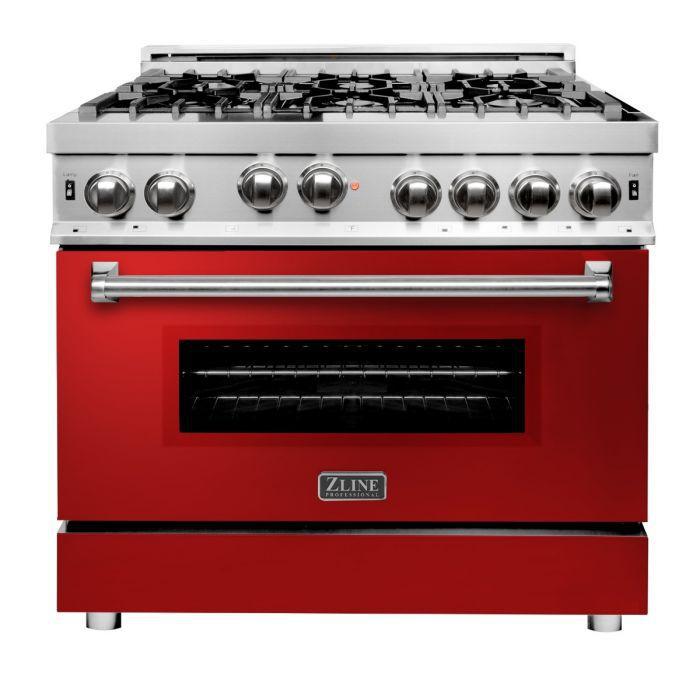 ZLINE 36" All Gas Range in Stainless Steel with Red Gloss Door, RG-RG-36