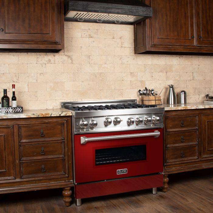 ZLINE 36" All Gas Range in Stainless Steel with Red Gloss Door, RG-RG-36