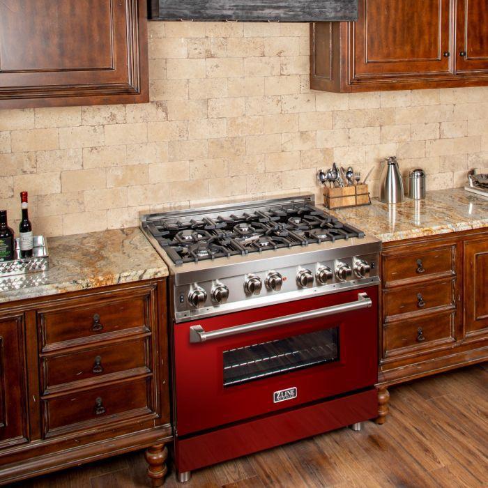 ZLINE 36" All Gas Range in Stainless Steel with Red Gloss Door, RG-RG-36