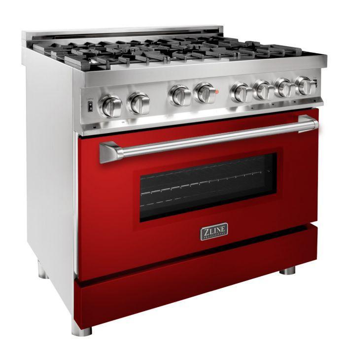 ZLINE 36" All Gas Range in Stainless Steel with Red Gloss Door, RG-RG-36