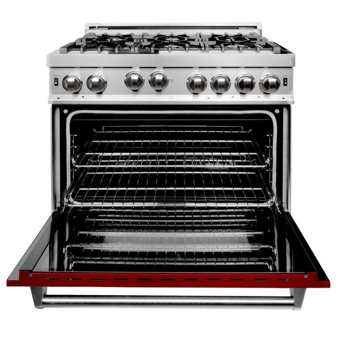 ZLINE 36" All Gas Range in Stainless Steel with Red Gloss Door, RG-RG-36