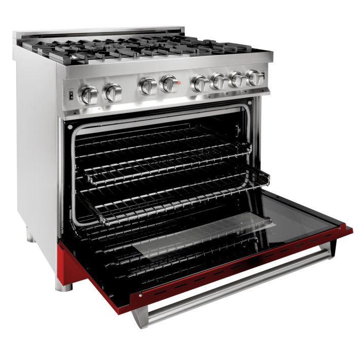 ZLINE 36" All Gas Range in Stainless Steel with Red Gloss Door, RG-RG-36