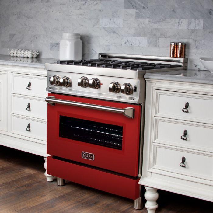 ZLINE 30" All Gas Range in Stainless Steel with Red Matte Door, RG-RM-30