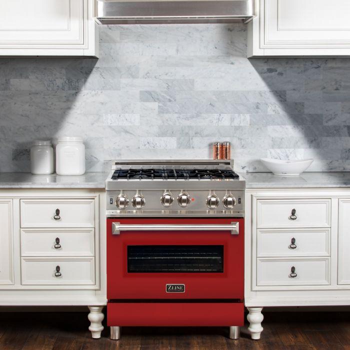 ZLINE 30" All Gas Range in Stainless Steel with Red Matte Door, RG-RM-30