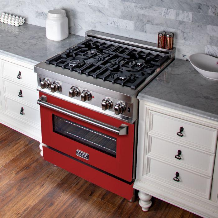 ZLINE 30" All Gas Range in Stainless Steel with Red Matte Door, RG-RM-30