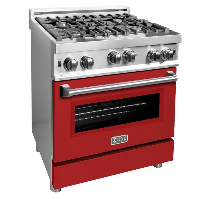 ZLINE 30" All Gas Range in Stainless Steel with Red Matte Door, RG-RM-30