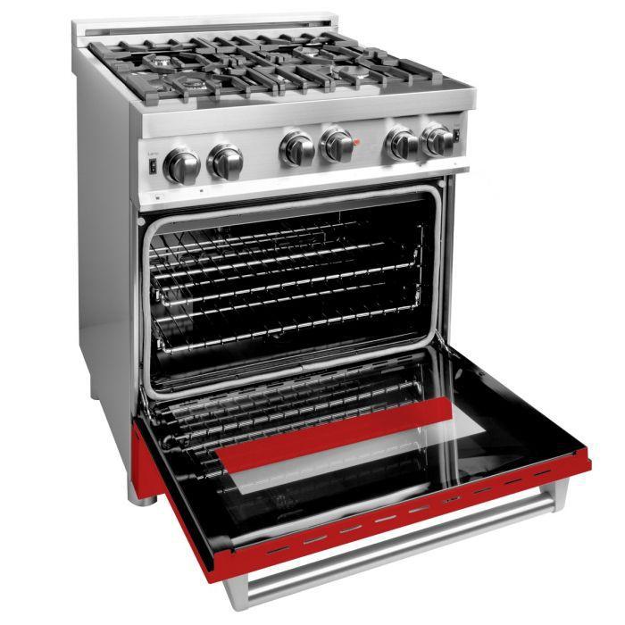 ZLINE 30" All Gas Range in Stainless Steel with Red Matte Door, RG-RM-30