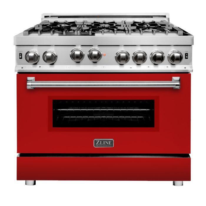 ZLINE 36" All Gas Range in Stainless Steel with Red Matte Door, RG-RM-36